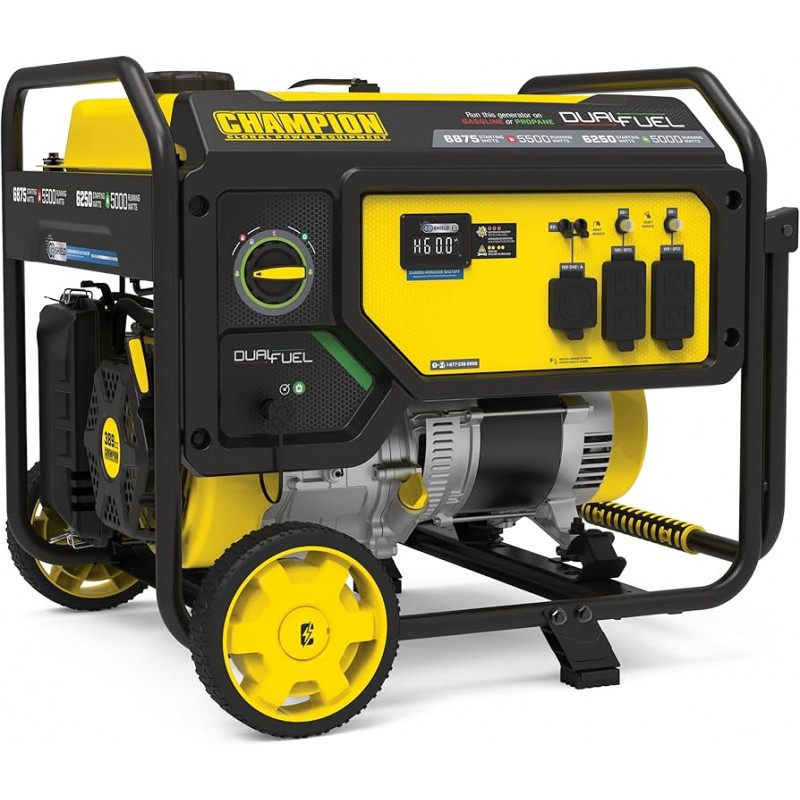 Champion Power Equipment 5,500-Watt (Gas)/5,000-Watt (LPG) Dual Fuel Portable Generator with Wheel Kit
