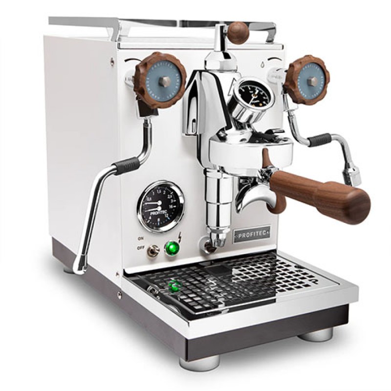 Profitec Pro 400 Espresso Machine in Matte White with Flow Control and Walnut