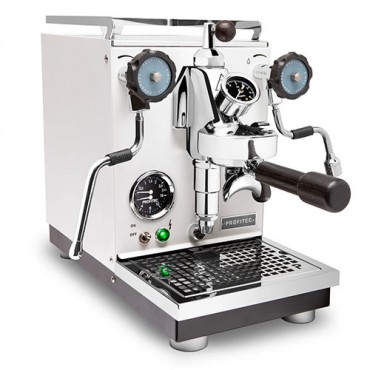 Profitec Pro 400 Espresso Machine in Matte White with Flow Control and Blackened Oak