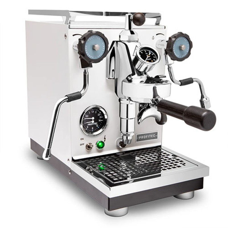 Profitec Pro 400 Espresso Machine in Matte White with Flow Control and Blackened Oak