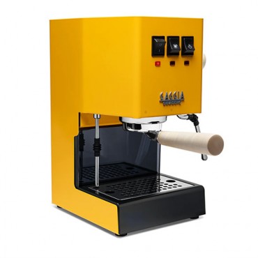 Gaggia Classic Evo Pro Espresso Machine in Sunshine Yellow with Tiger Maple