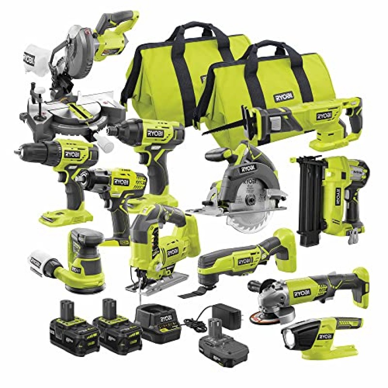RYOBI ONE+ 18V Cordless 12-Tool Combo Kit with 3 Batteries and Charger PCK850KN