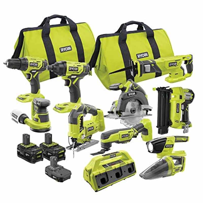 RYOBI ONE+ 18V Cordless 11-Piece Combo Kit with 3 Batteries and 6-Port SUPERCHARGER RYOBI ONE+ 18V Cordless 11-Piece Combo Kit with 3 Batteries and 6-Port SUPERCHARGER